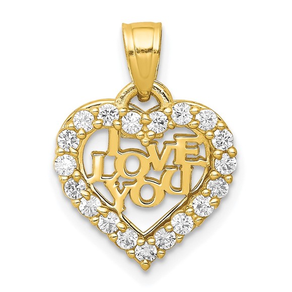 10k Gold Genuine Small CZ (Cubic Zirconia) I LOVE YOU Heart Charm